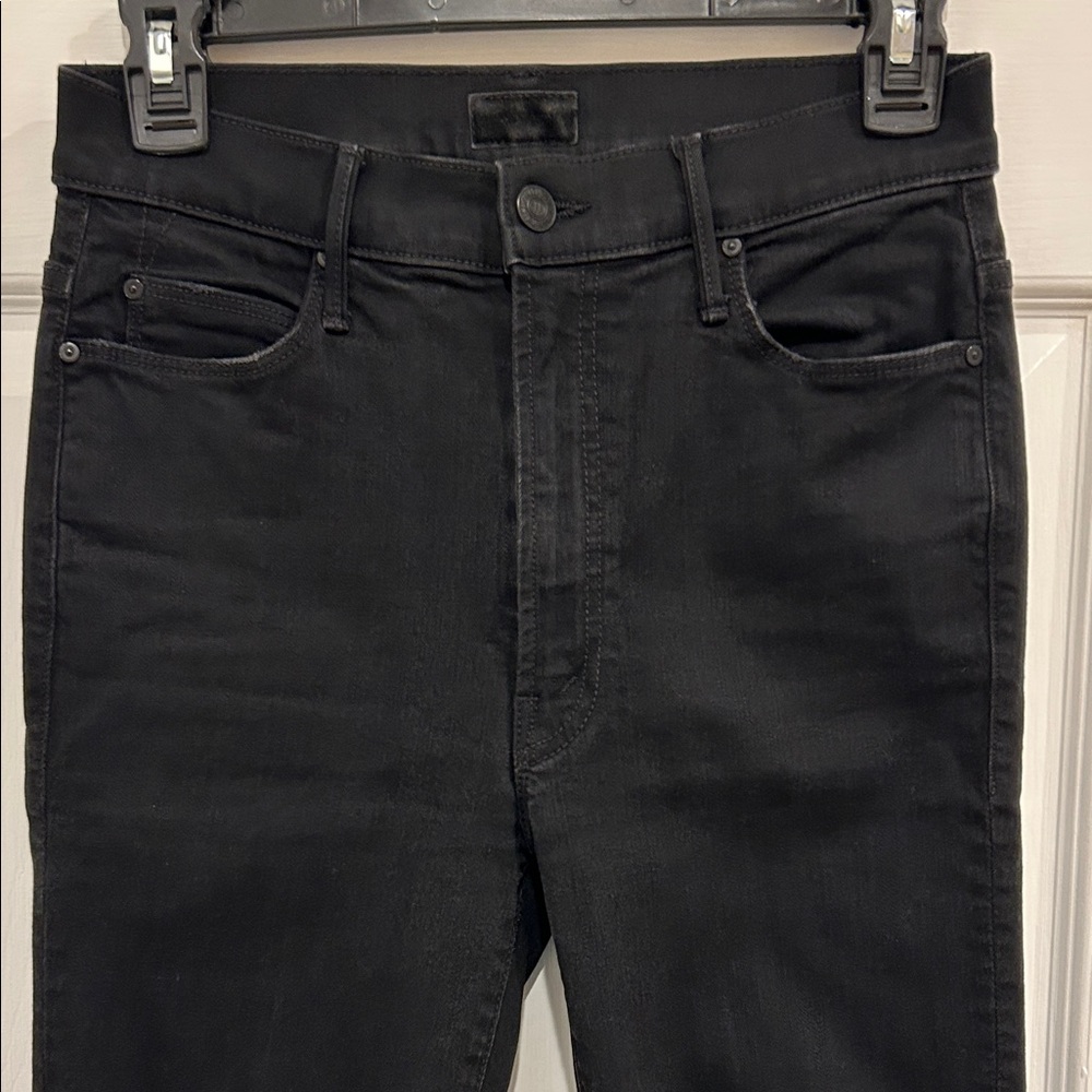 Mother Stunner Zip Ankle Step Fray Black Jeans, size 26